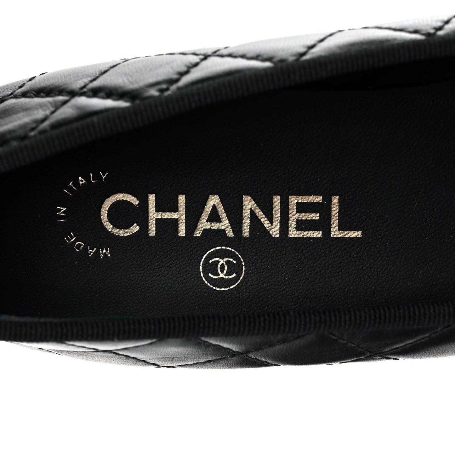 Aged Calfskin Quilted CC Cap Toe Ballerina Flats 39 Black