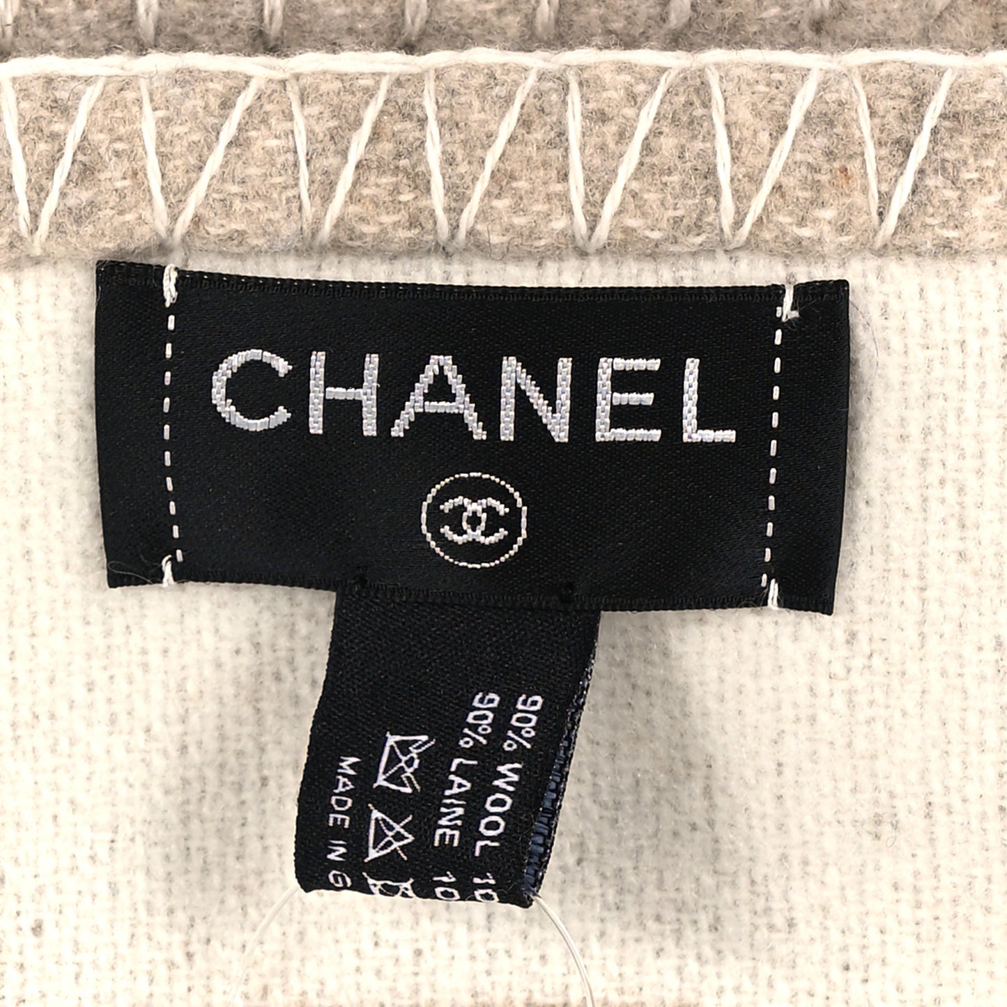 Wool Cashmere CC Throw Blanket Beige White