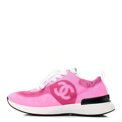 Chanel Denim Suede Calfskin Womens CC Sneakers 37 Pink 1 of 8