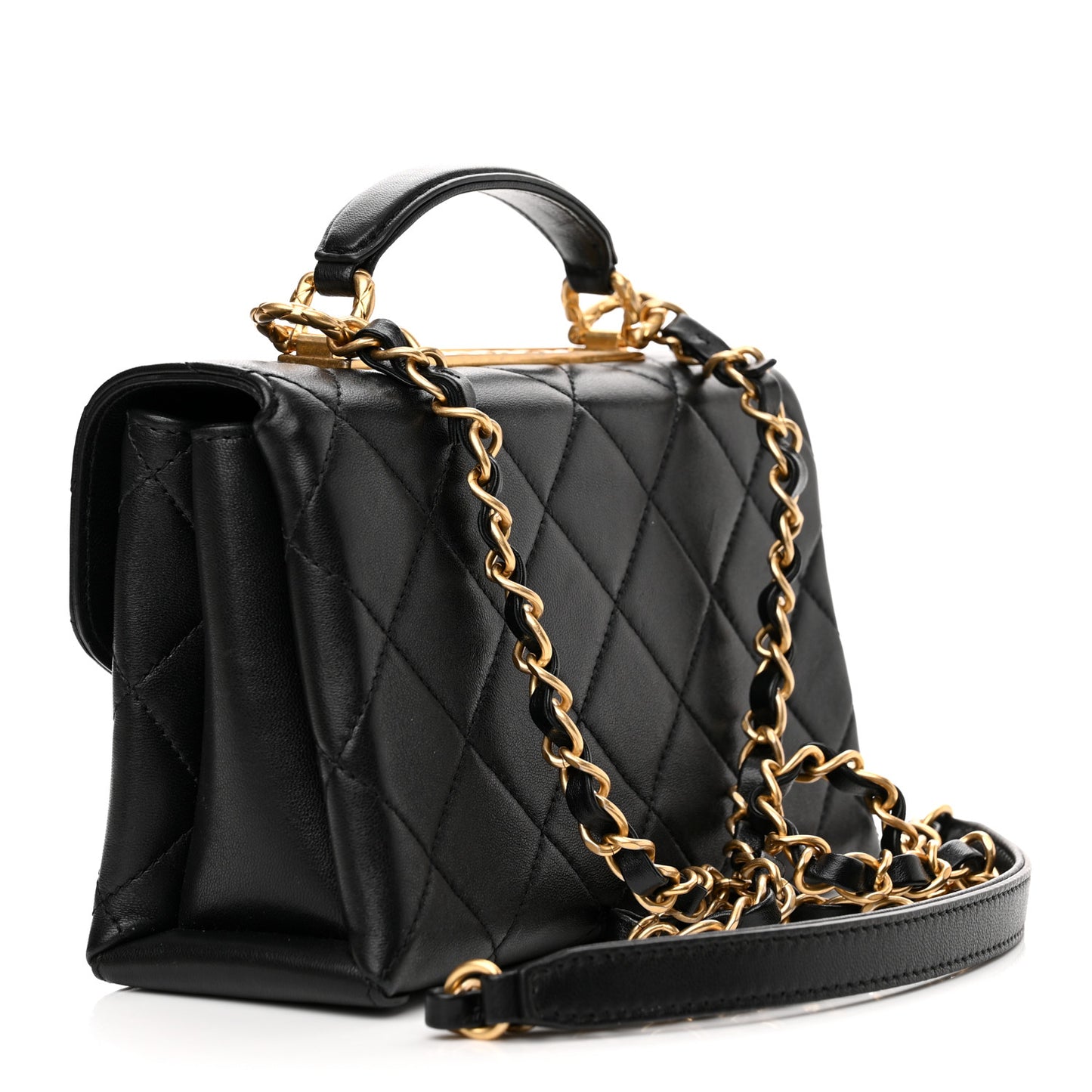 Lambskin Quilted Mini Trendy Spirit Top Handle Flap Black