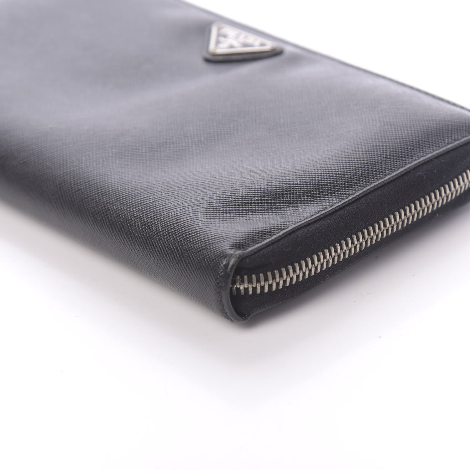 Prada Saffiano Triangle Large Zip Around Travel Wallet Black 8 of 8