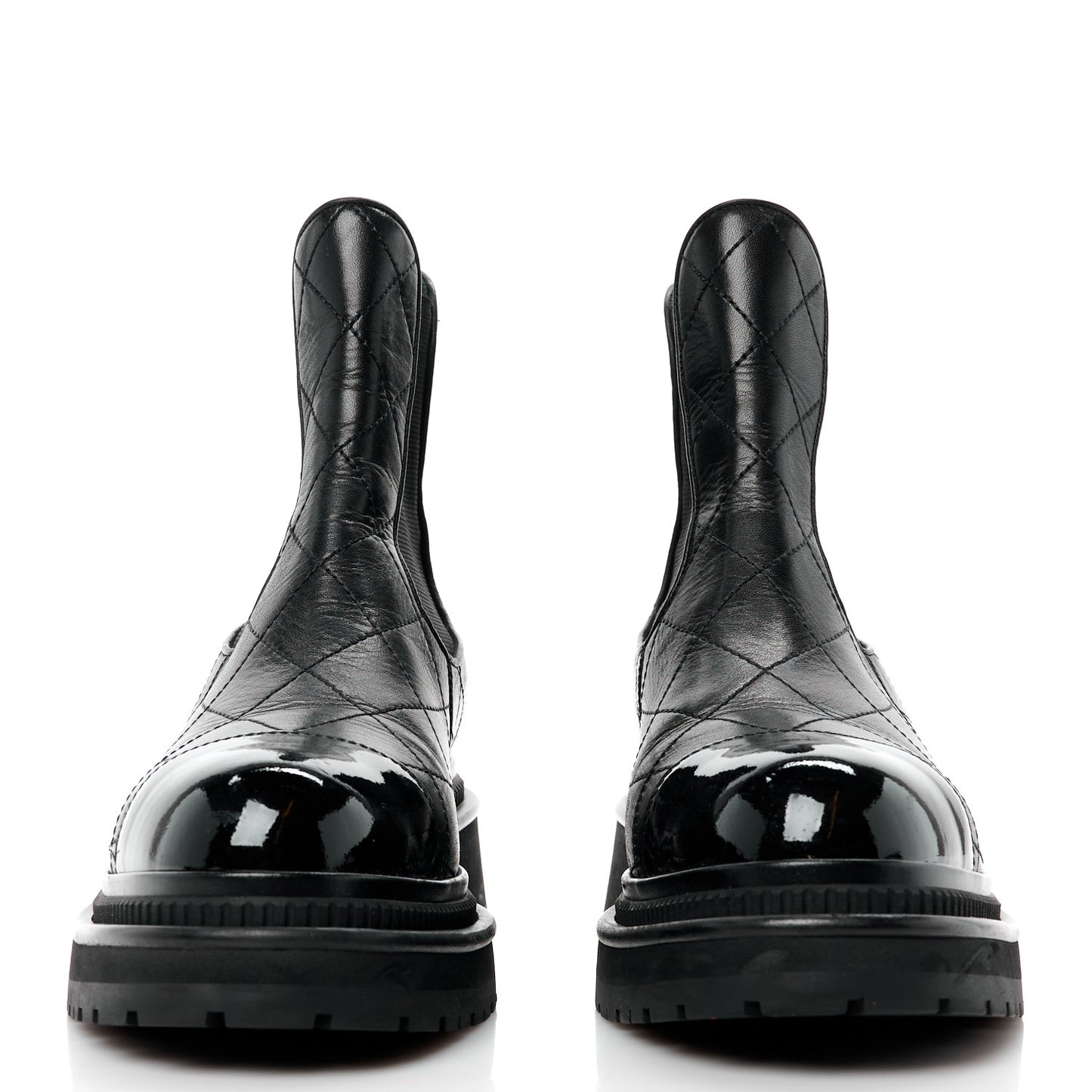 Calfskin Patent Cap Toe Quilted Short Boots 39 Black