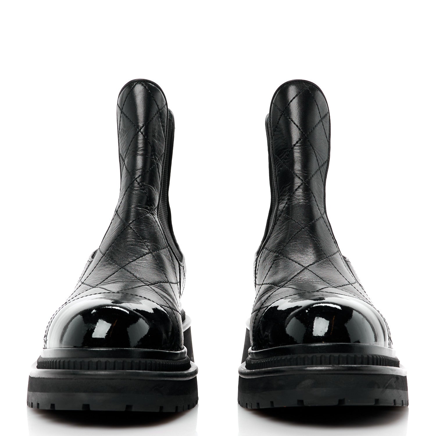 Chanel Calfskin Patent Cap Toe Quilted Short Boots 39 Black 2 of 9