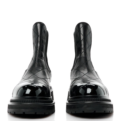 Chanel Calfskin Patent Cap Toe Quilted Short Boots 39 Black 2 of 9