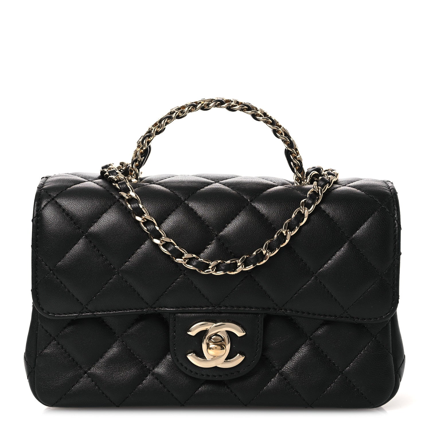 Chanel Lambskin Quilted Mini Crystal Top Handle Rectangular Flap Black 1 of 13