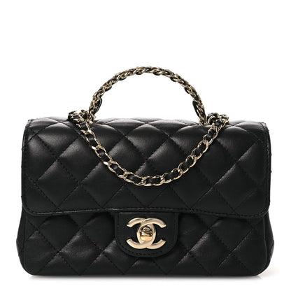 Chanel Lambskin Quilted Mini Crystal Top Handle Rectangular Flap Black 1 of 13