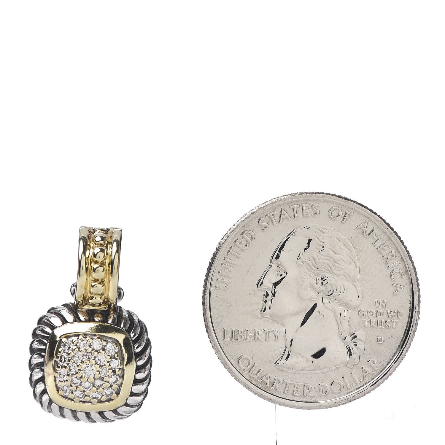 David Yurman Sterling Silver 18K Yellow Gold Diamond 7mm Albion Enhancer Pendant 2 of 3