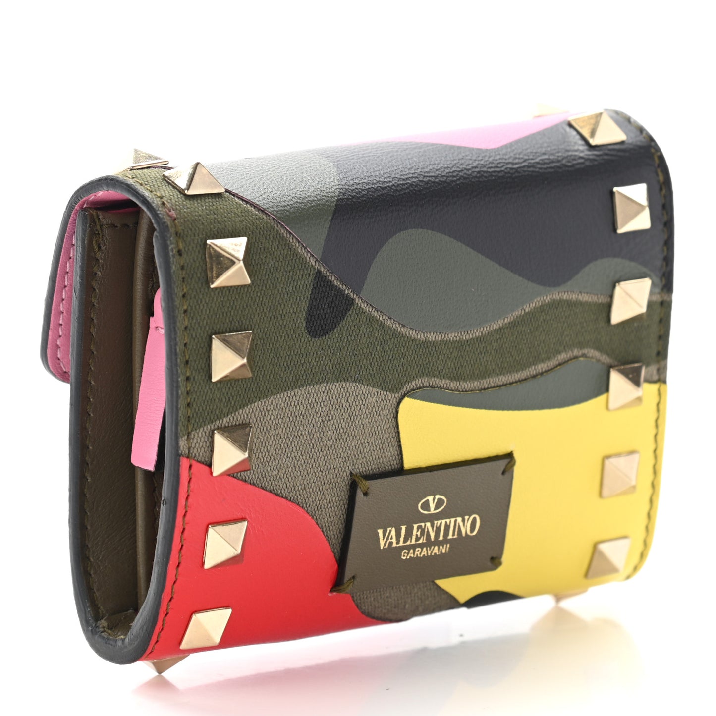 Nappa Canvas Camouflage Rockstud Flip Lock Wallet