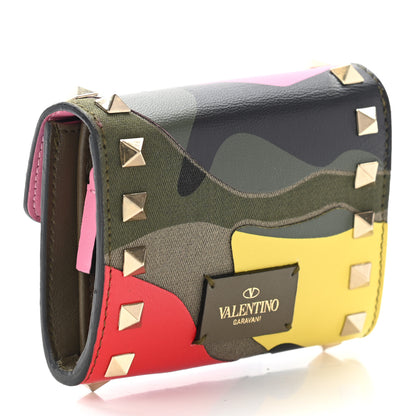 Valentino Garavani Nappa Canvas Camouflage Rockstud Flip Lock Wallet 3 of 9