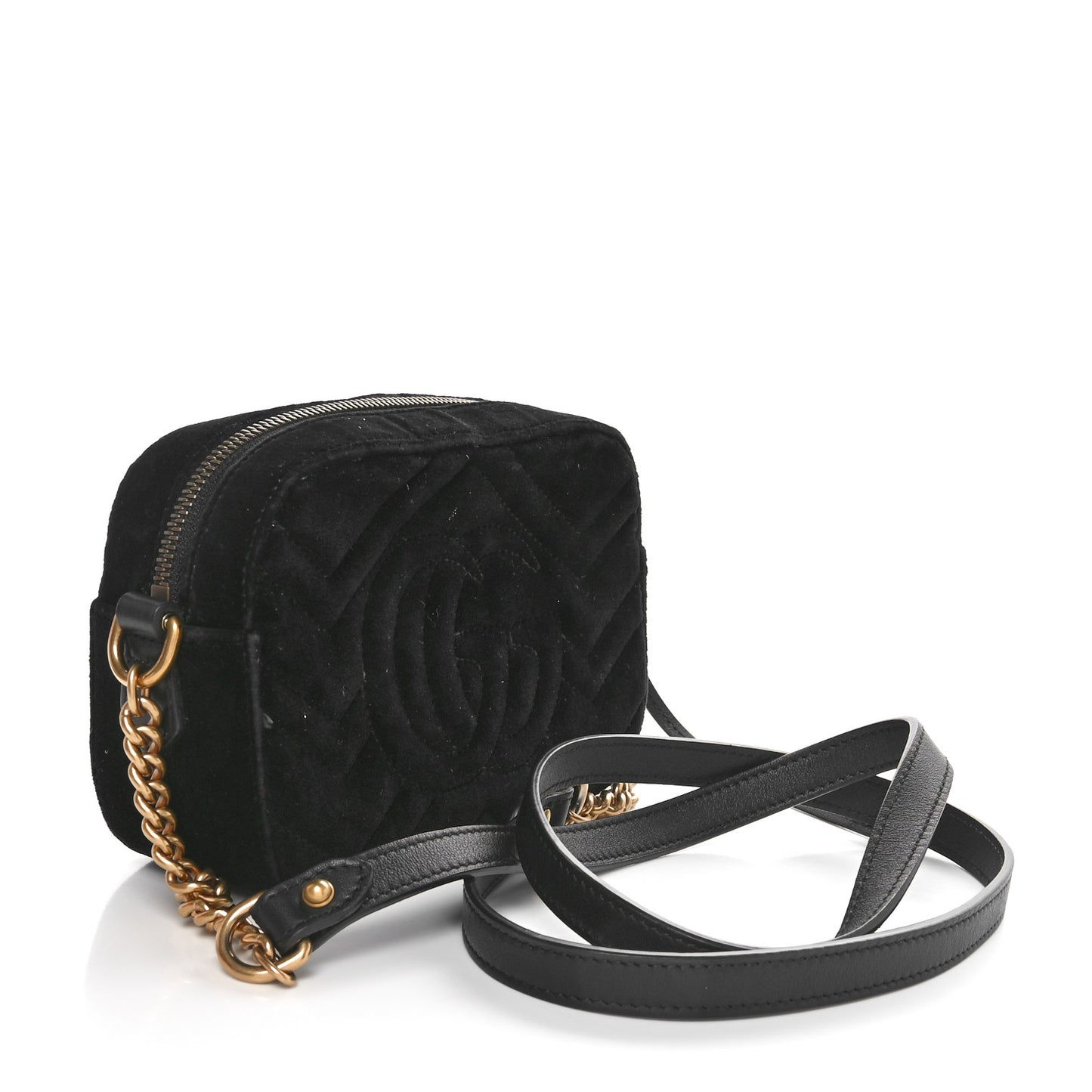 Velvet Matelasse Marquise Crystals Mini GG Marmont Chain Shoulder Bag Black