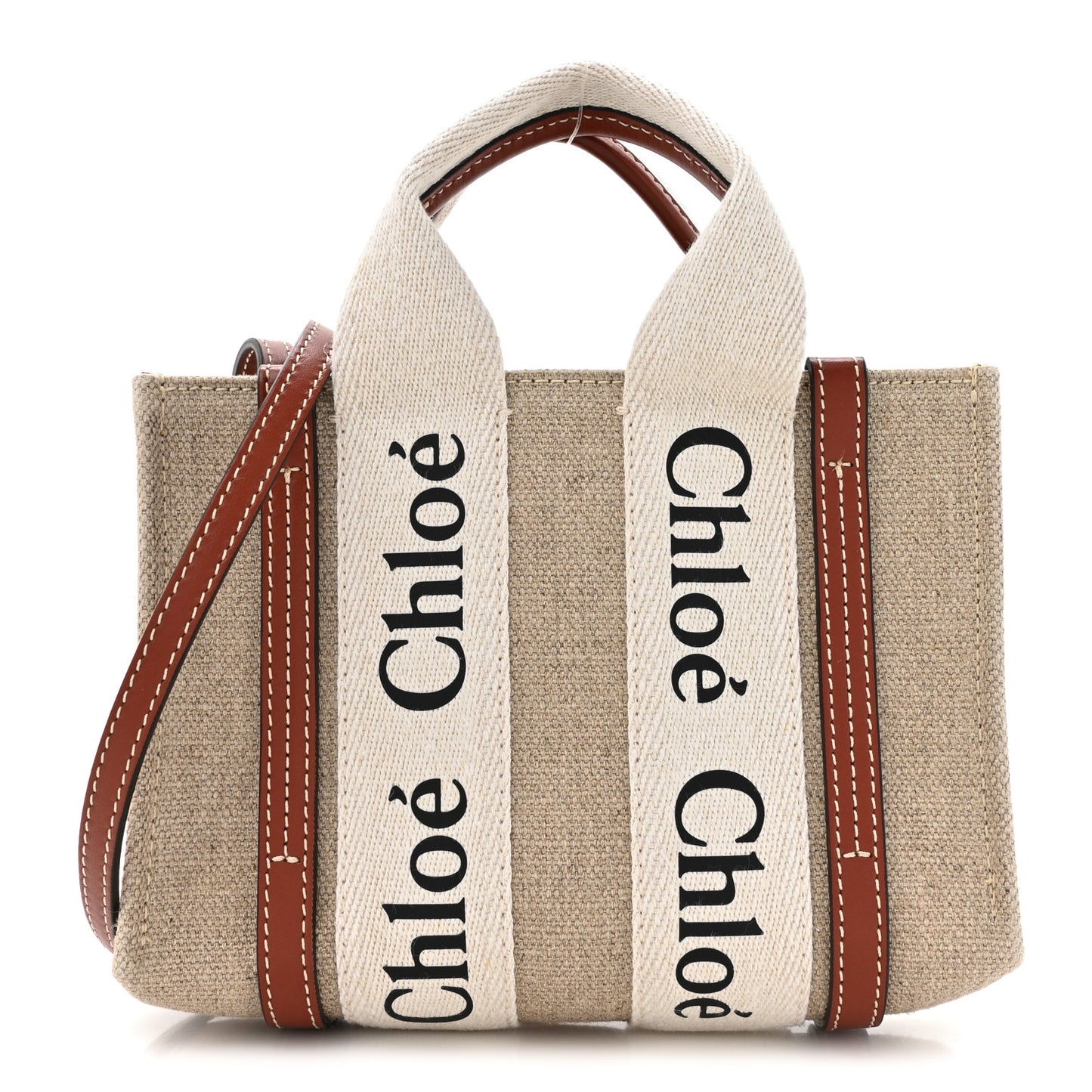 Cotton Calfskin Mini Woody Ribbon Tote White Brown