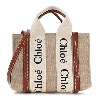 Chloe Cotton Calfskin Mini Woody Ribbon Tote White Brown 1 of 13