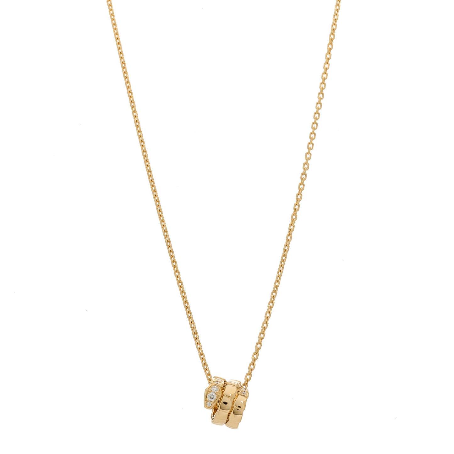 18K Yellow Gold Diamond Serpenti Viper Demi Pave Pendant Necklace