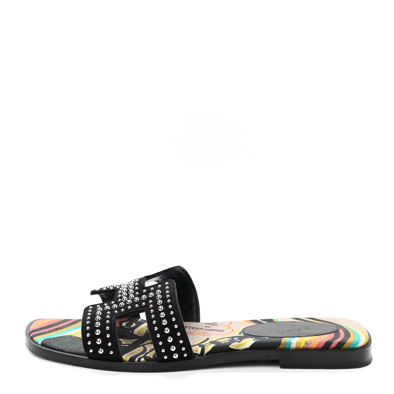 Hermes Suede Goatskin Studded Oran Sandals 35.5 Black 1 of 11
