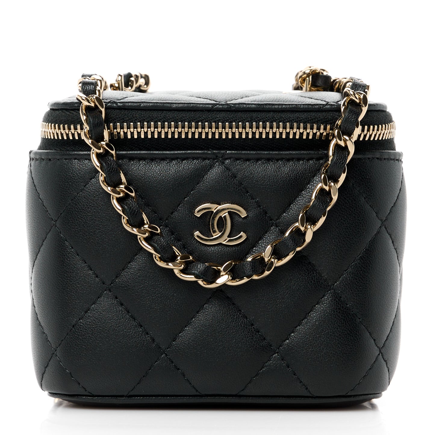 Lambskin Quilted Mini Vanity Case With Chain Black