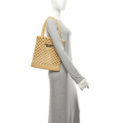 Prada Yarn Raffia Effect Embroidered Logo Tote Naturale 10 of 10