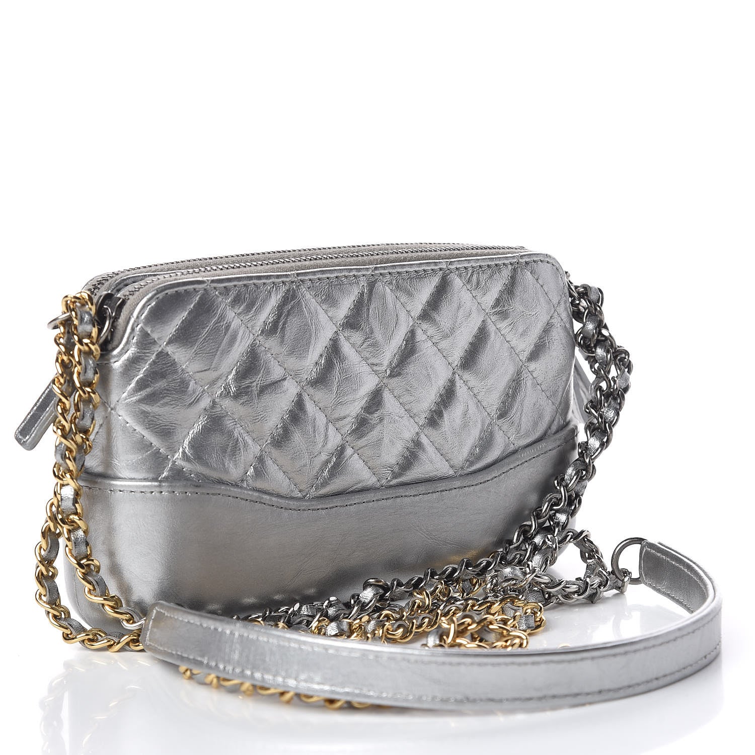 Chanel Metallic Lambskin Calfskin Quilted Small Gabrielle Clutch With Chain Silver 3 of 14