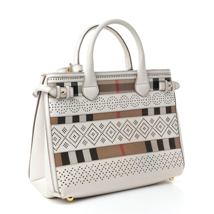 Burberry Calfskin House Check Perforated Medium Banner Tote Natural 3 of 10