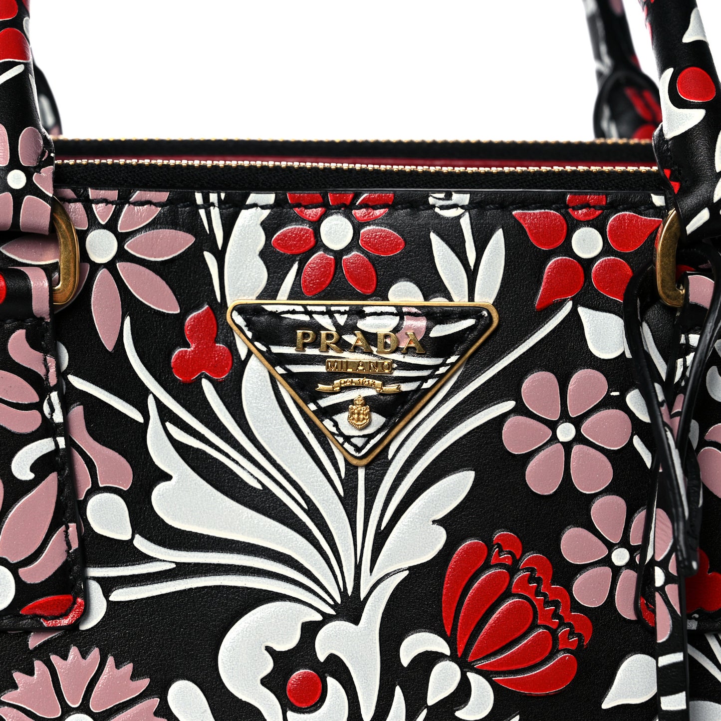 Calfskin Floreale Medium Galleria Double Zip Tote Black Fuoco