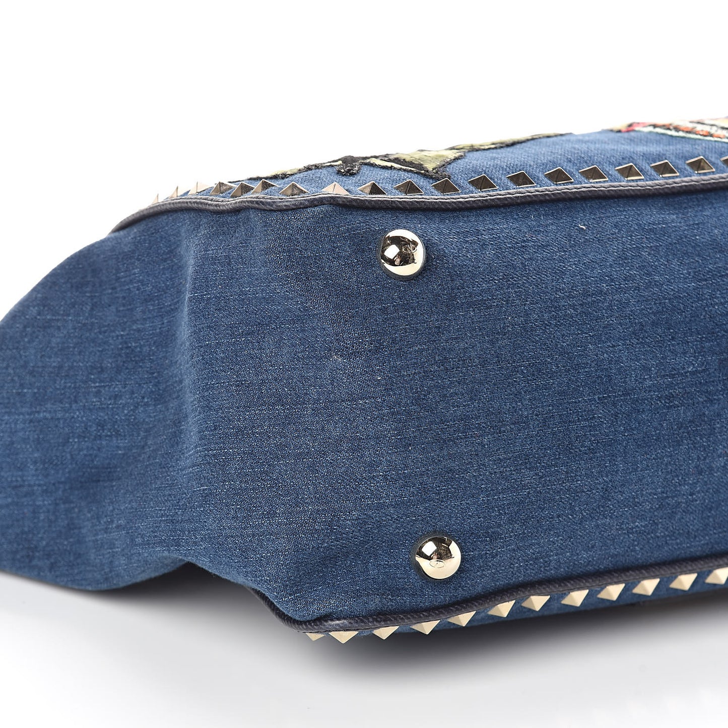 Denim Butterfly Embroidered Medium Rockstud Tote Light Denim Multicolor
