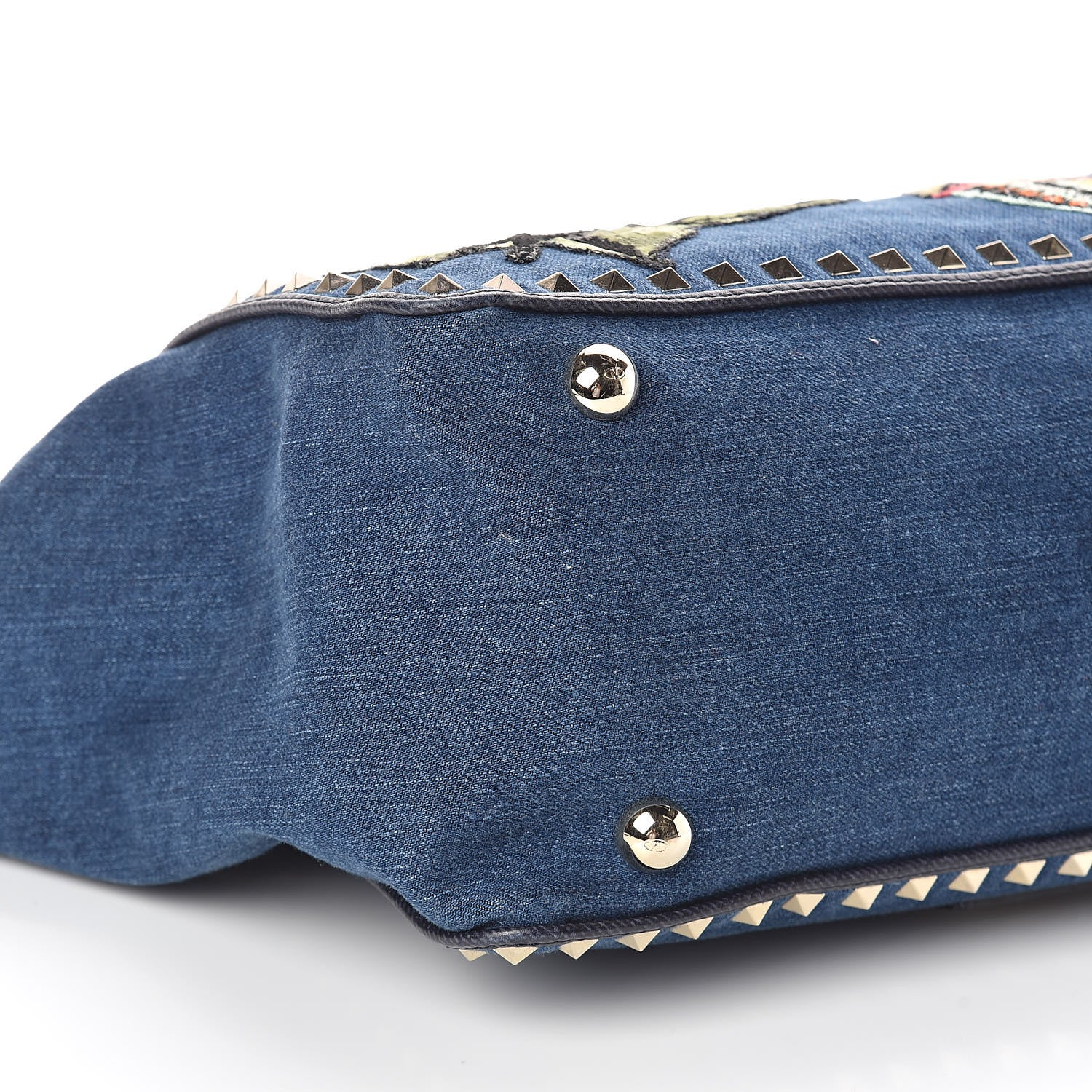 Valentino Garavani Denim Butterfly Embroidered Medium Rockstud Tote Light Denim Multicolor 8 of 9