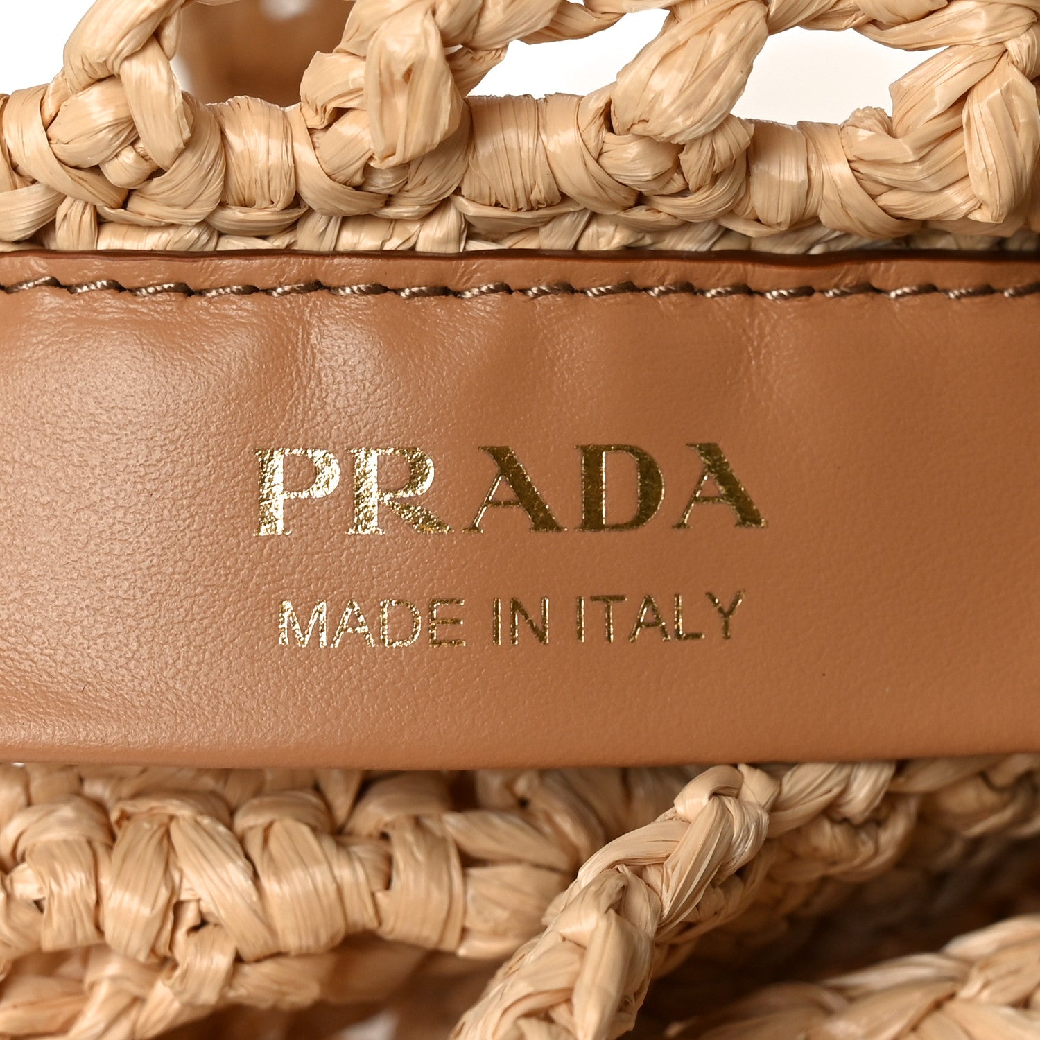 Prada Yarn Raffia Effect Crochet Logo Embroidered Tote Bag Naturale 6 of 9