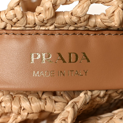 Prada Yarn Raffia Effect Crochet Logo Embroidered Tote Bag Naturale 6 of 9