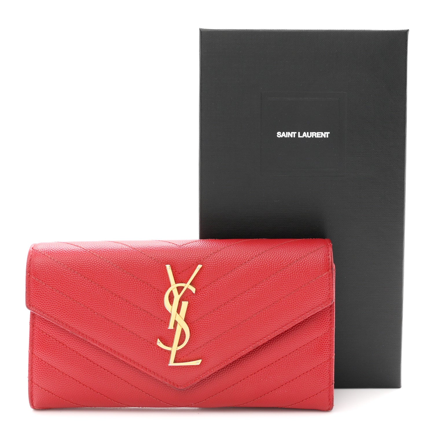 Saint Laurent Grain De Poudre Matelasse Chevron Monogram Flap Wallet Red 10 of 10