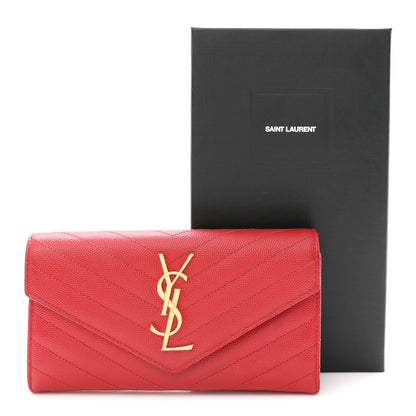 Saint Laurent Grain De Poudre Matelasse Chevron Monogram Flap Wallet Red 10 of 10