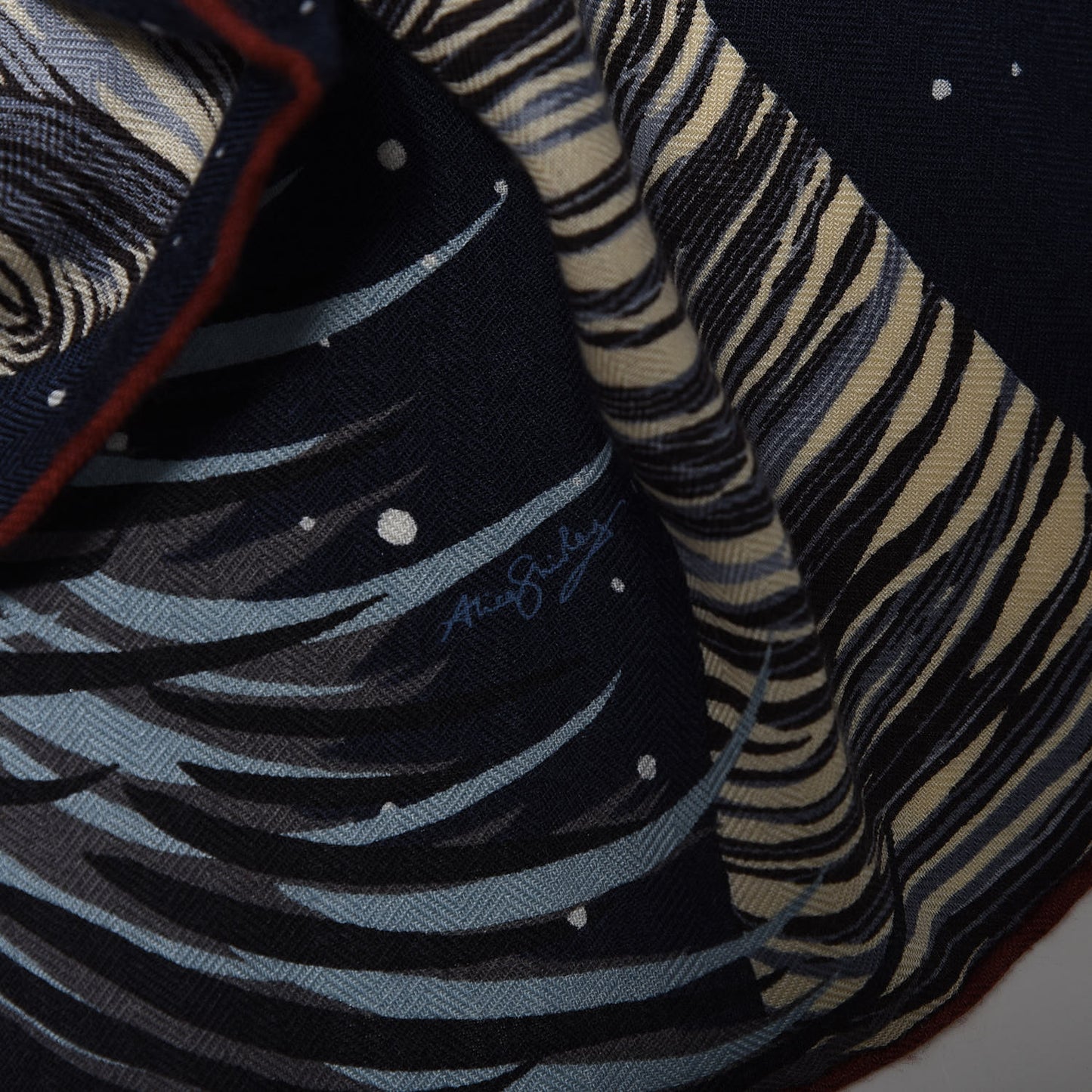 Cashmere Silk Awooooo Scarf 100 Marine Anthracite Gris