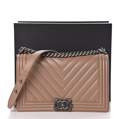 Chanel Caviar Chevron New Medium Boy Flap Dark Beige 13 of 13