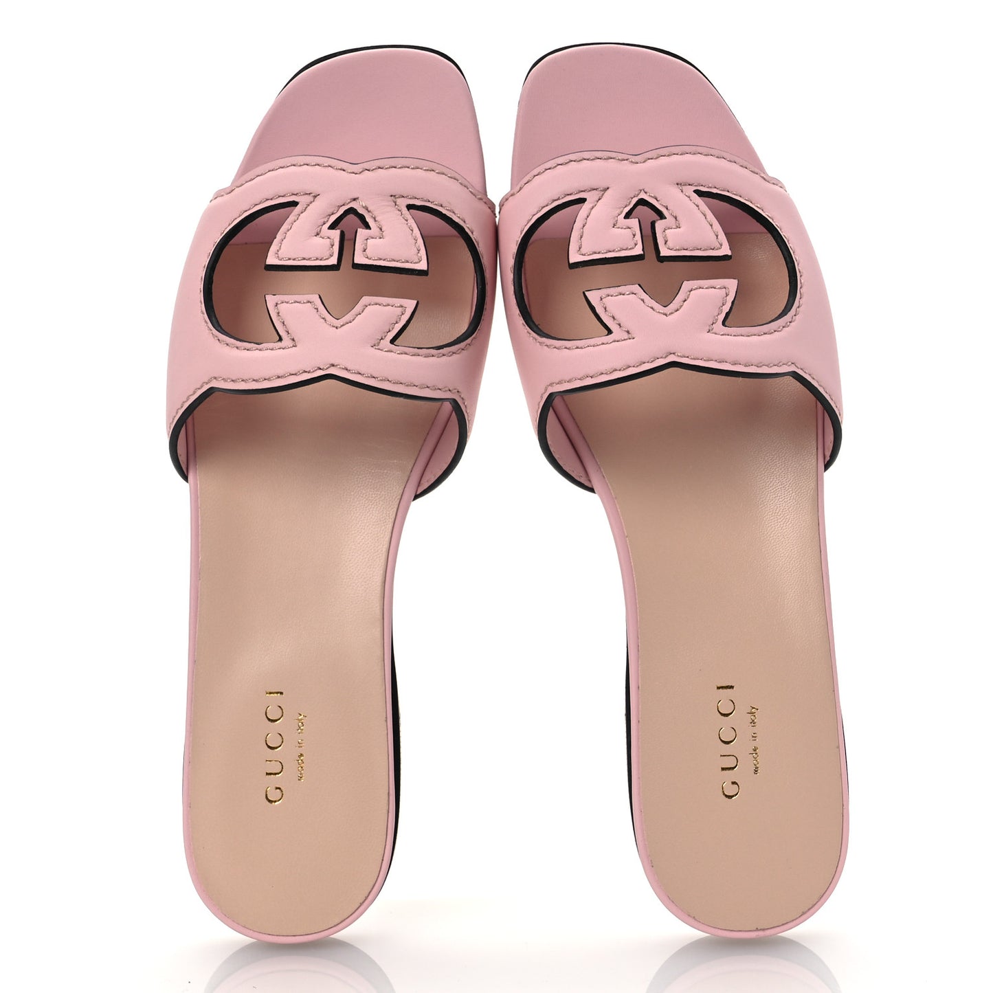 Cosmos Softy Calfskin Interlocking G Cut Out Slide Sandals 37 Candy Cotton