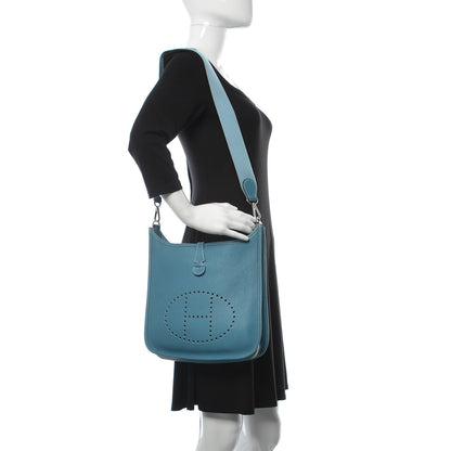 Hermes Taurillon Clemence Evelyne PM Blue Jean 2 of 9