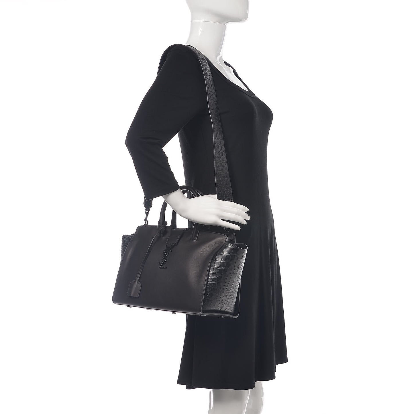 Smooth Calfskin Crocodile Embossed Small Monogram Downtown Cabas Black
