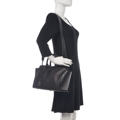 Saint Laurent Smooth Calfskin Crocodile Embossed Small Monogram Downtown Cabas Black 2 of 9