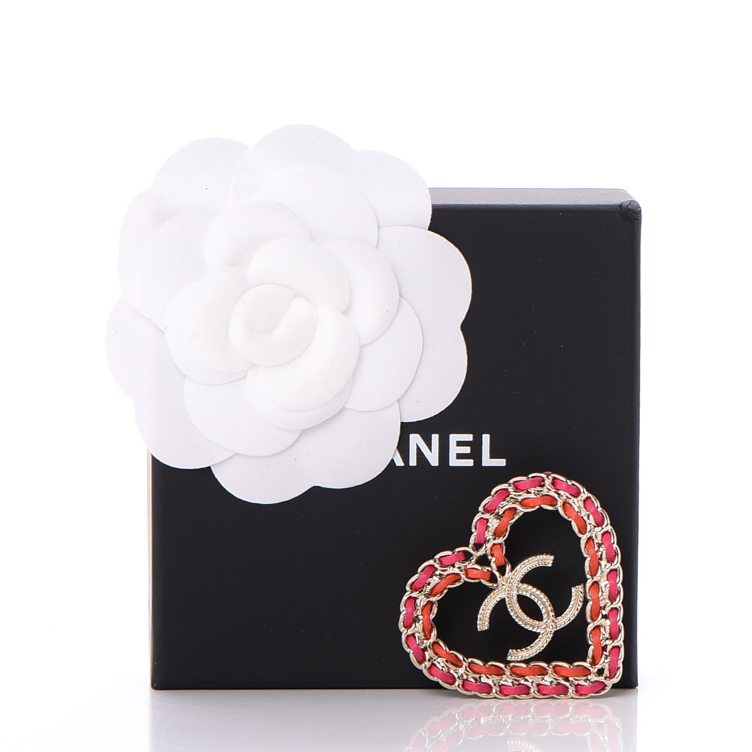 Chanel Lambskin Chain CC Heart Brooch Pink Red Gold 5 of 5