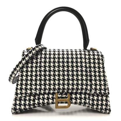 Balenciaga Wool Houndstooth Small Hourglass Top Handle Bag Black White 1 of 9