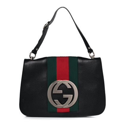Gucci Pebbled Calfskin Web Blondie Hobo Black 1 of 12