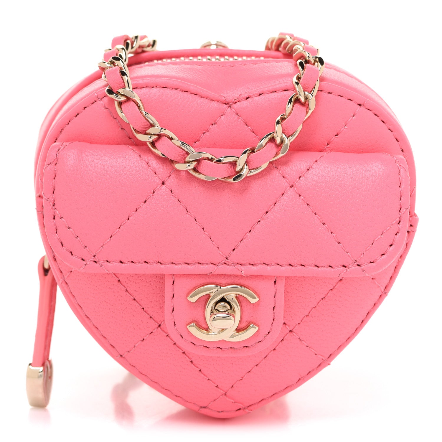 product image of CHANEL Lambskin Quilted CC In Love Heart Coin Purse With Chain Pink FASHIONPHILE