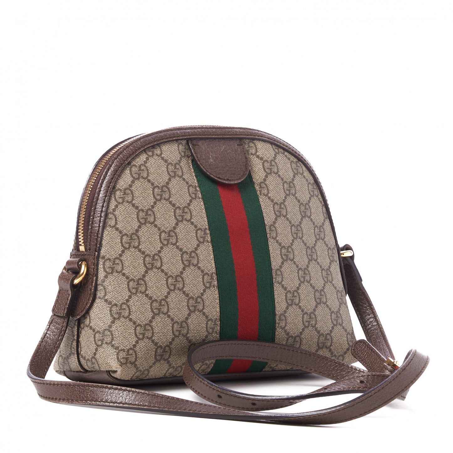 GG Supreme Monogram Textured Dollar Calfskin Web Small Ophidia Dome Shoulder Bag Beige Ebony New Acero
