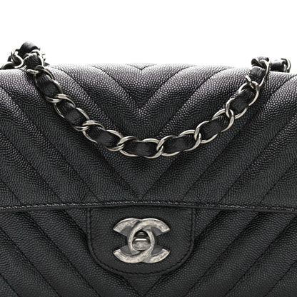 Chanel Metallic Caviar Chevron Quilted Mini Rectangular Flap Black 8 of 10