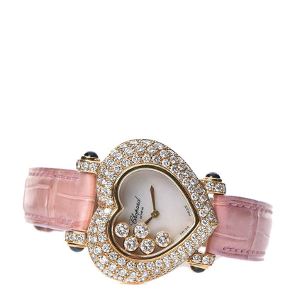 Chopard 18K Yellow Gold Alligator Diamond Pave Bezel 32mm Heart Happy Diamonds Automatic Watch 3 of 6