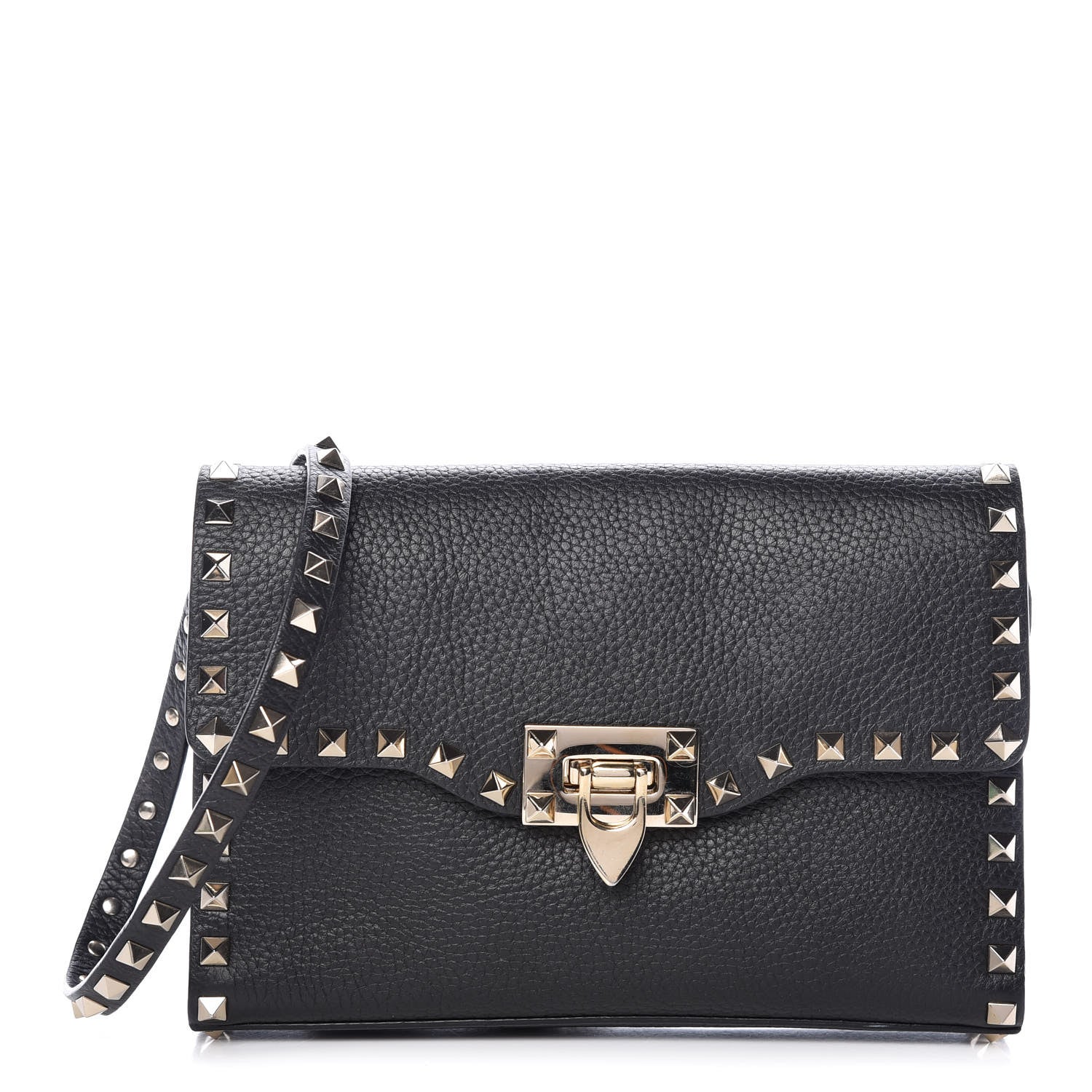 Valentino Garavani Pebbled Calfskin Medium Rockstud Flip Lock Crossbody Bag Black 1 of 11