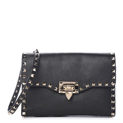 Valentino Garavani Pebbled Calfskin Medium Rockstud Flip Lock Crossbody Bag Black 1 of 11