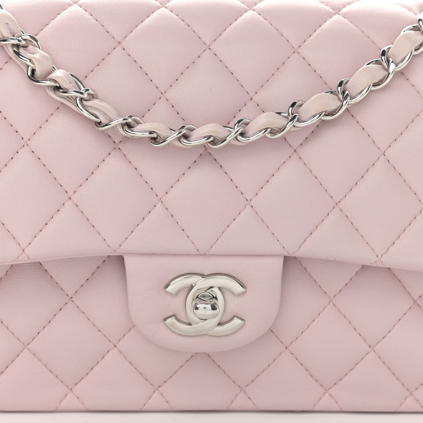 Lambskin Quilted Medium Double Flap Light Pink