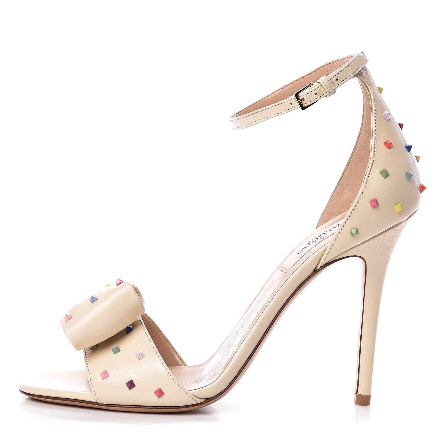 Valentino Garavani Nappa Rainbow Rockstud D'Orsay 105mm Sandals 38 Light Ivory Multicolor 1 of 9