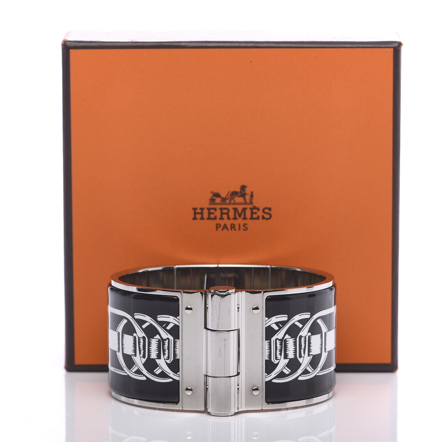 Hermes Enamel Printed Extra Wide Balades Equestres Hinged Bracelet S Positif Negatif 6 of 6