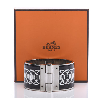 Hermes Enamel Printed Extra Wide Balades Equestres Hinged Bracelet S Positif Negatif 6 of 6