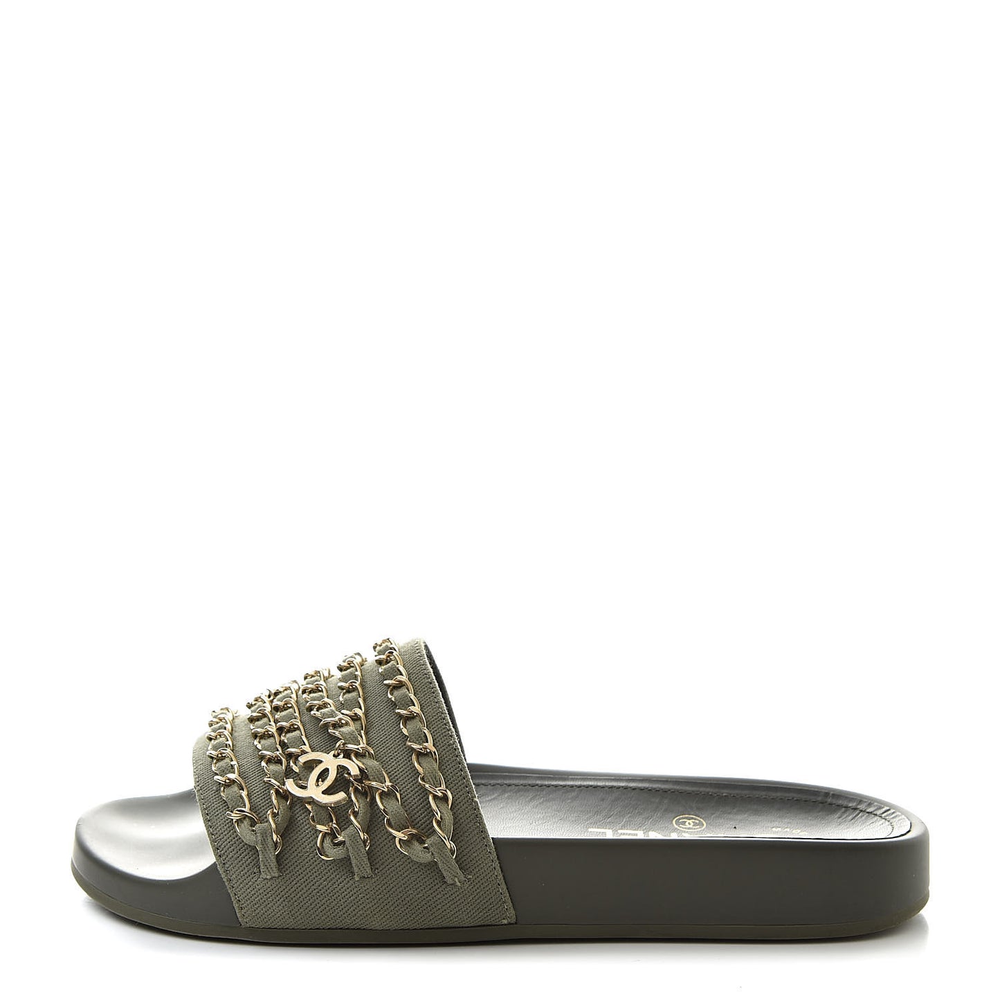Canvas Chain Flat Sandals 37 Khaki