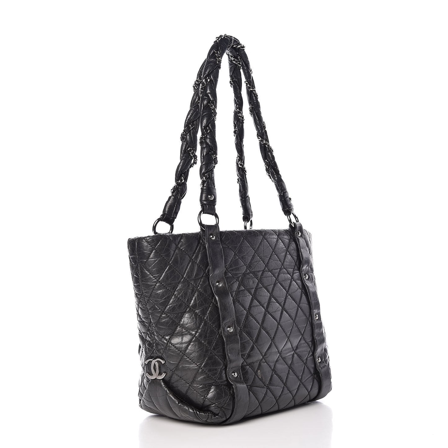Aged Calfskin Vintage Ligne Lady Braid Tote Black